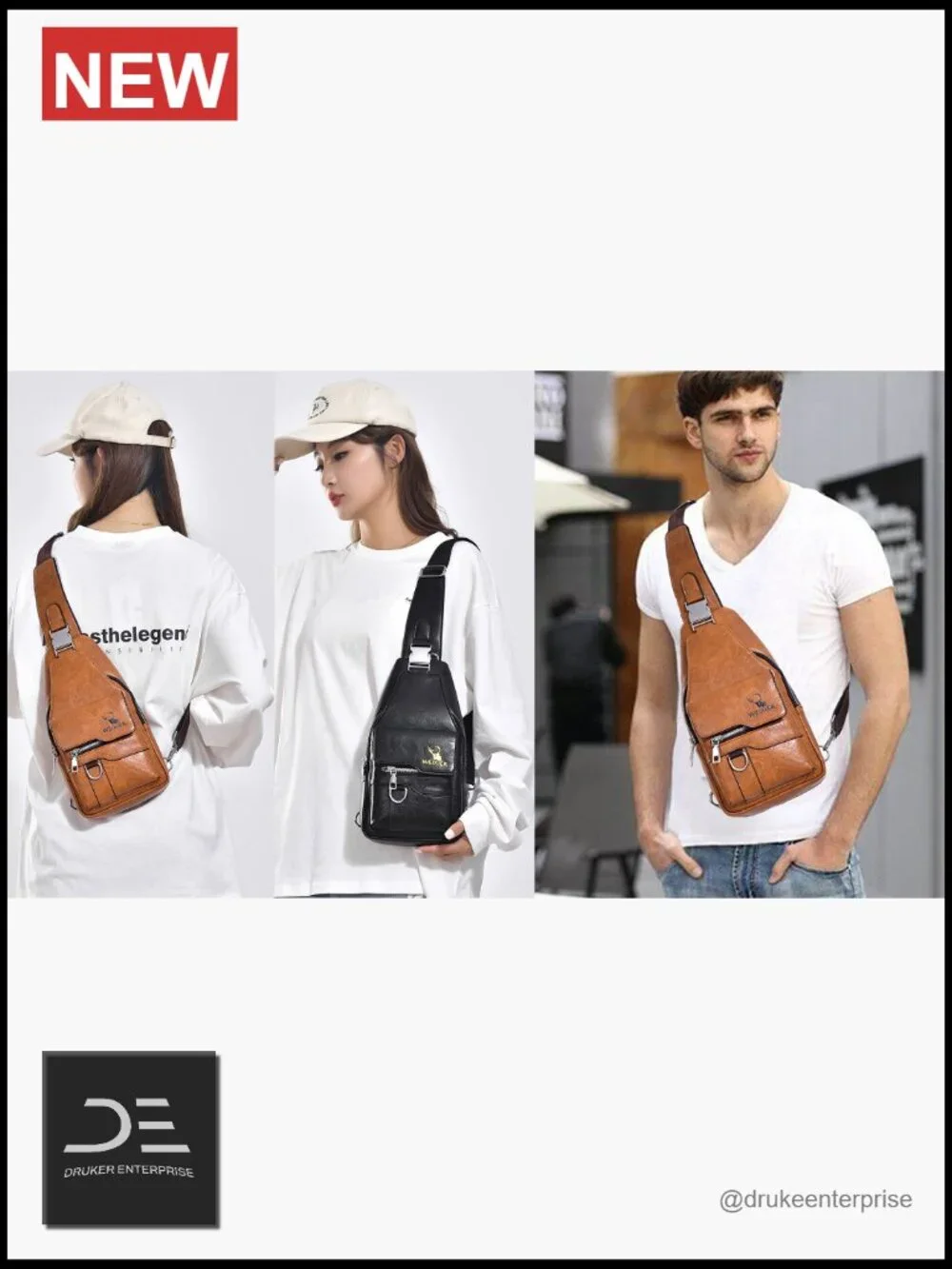 PU Leather Crossbody Sling Bag for Men Travel Daypack